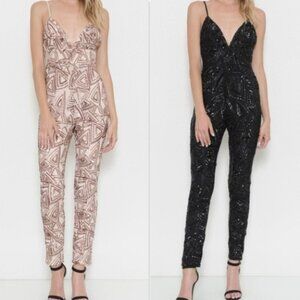 GLAMOUR GIRL BLACK NUDE SEQUIN JUMPSUIT
